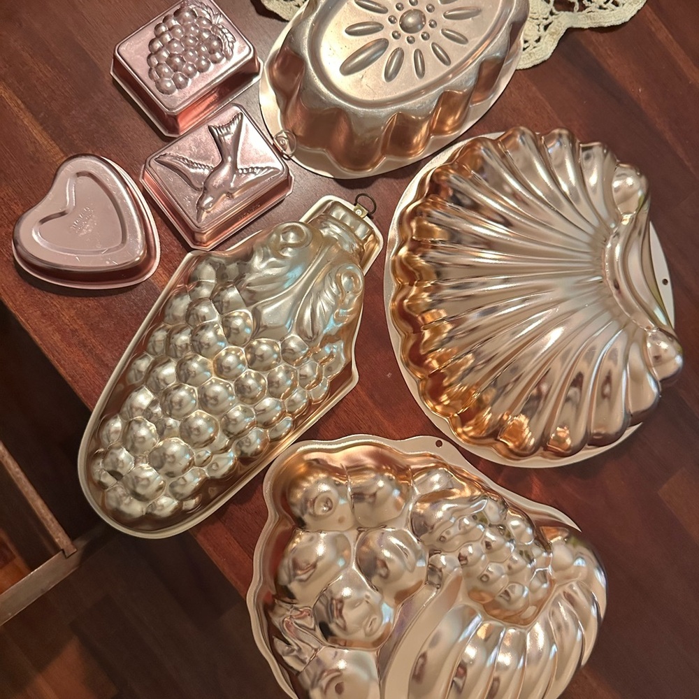 Vintage Copper-Tone Decorative Molds - Shell, Fruit & Heart Shapes